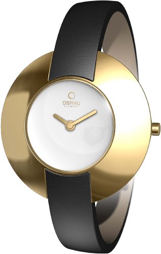 Obaku Women's V135LGIRB  Gold Titanium Coated Black Leather Watch