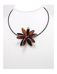 Brown Flower Glass Necklace In Zinc