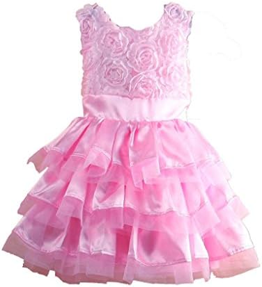 Rush Dance Little Girl's Pink Rosette Flowers Play Dress & Matching Headband Set (90 (12-18M))