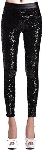 TightCode Female's Sequins Split Design Stretchy Leggings Size US 4-8 (black)
