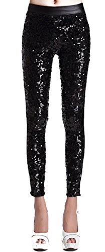 TightCode Female's Sequins Split Design Stretchy Leggings Size US 4-8 (black)