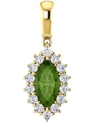 18K Yellow Gold 10.00x5.00mm Marquise Cut Green Tourmaline and Diamond Pendant -- LIFETIME WARRANTY