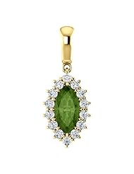 10K Yellow Gold 10.00x5.00mm Marquise Cut Green Tourmaline and Diamond Pendant -- LIFETIME WARRANTY