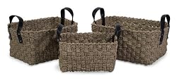 Set of 3 Natural Seagrass Table Top Woven Storage Baskets