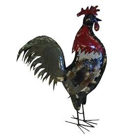 Large Americana Rooster Statue : Recycled Metal Garden Art Sculpture