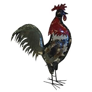 Large Americana Rooster Statue : Recycled Metal Garden Art Sculpture by Home and Garden Art