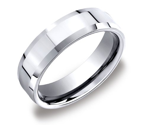 Cobalt 7mm Comfort Fit Mens Wedding Band with High Polished Center and Beveled Cut Sides, Size 9.5