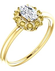 14K Yellow Gold Oval Cut White and Yellow Diamond Flower Inspired Ring -- LIFETIME WARRANTY