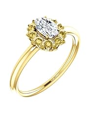 18K Yellow Gold Oval Cut White and Yellow Diamond Flower Inspired Ring -- LIFETIME WARRANTY