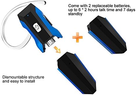 Fantronics Wireless Bluetooth Headset Headphone, Bluetooth Stereo Headset With Removable Replaceable Battery for iPhone Android Smartphone (Blue)