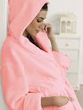 Royal Resort Collection: Luxury Hooded Robe - Terry Velour BathRobe, 100% Turkish Cotton, Color: Pretty Pink, Unisex, Size: S / M