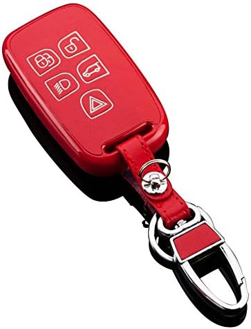 Leather Key Cover Remote Case for Rang Rover SmartKeyless Entry Remote Card 5 Button Red