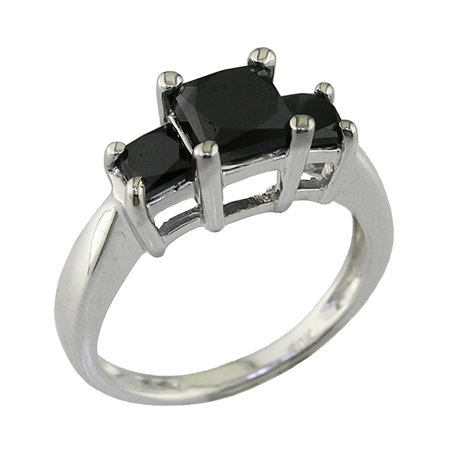 2 Ct Princess-Cut Three-Stone Black Diamond Engagement Ring in 14K White Gold