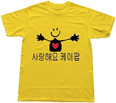 Hoxsin Yellow Men's Love Kpop Korean Symbol Casual T Shirt US Size S