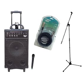 Pyle Super PA System & Accessories Package for Home/Office/Schools/Public -- PWMA930I 600W VHF Wireless Portable PA System/Echo With Ipod Dock + PMKS3 Tripod Microphone Stand With Extending Boom + PPFMXLR15 15ft. XLR Male to XLR Female Microphone Cable.