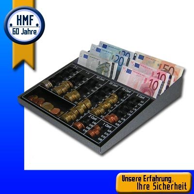 Euro-Münzzählbrett 260 x 275 x 60 mm, 3 Fächer für Banknoten, 8 Münzreihen