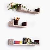 Trista - [Camel Flower] U-Shaped Leather Wall Shelf / Bookshelf / Floating Shelf (Set of 3)