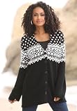 Roamans Plus Size Diamond Fairisle Cardigan By Denim 24/7 (IVORY BLACK,1X)