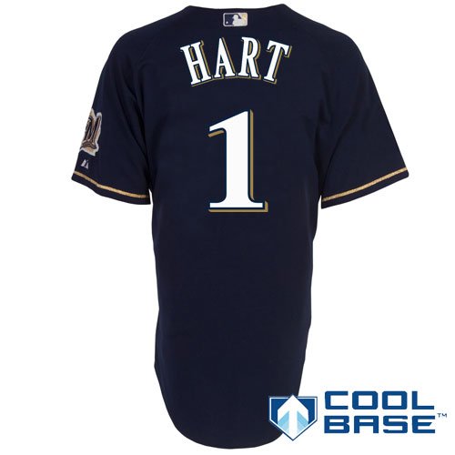 MLB Men's Milwaukee Brewers Corey Hart Six Button Cool Base Authentic Road Jersey (Navy, 44/Large)