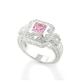 Square Princess Cut Pink Ice and White CZ Sterling Silver Promise Ring Size 6(Size 5,6,7,8,9,10)