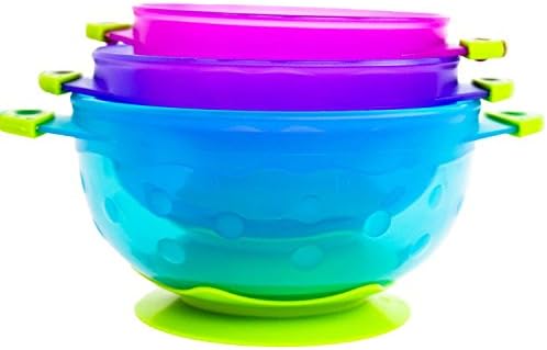 Baby Bowl Set of 3, Spill Proof with Stay Put Suction and Lids, BPA Free and Perfect for Toddlers (3 Bowl Set, Assortment)