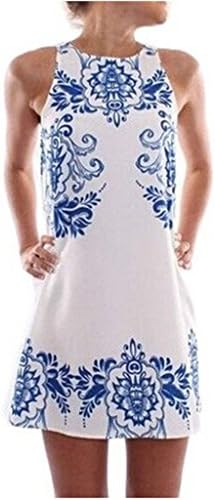 Gasion Summer Womens Casual Chiffon Sleeveless Fashion Flower Beach Dress (L, White)