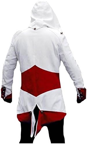 Leather Fashion Mens Assassin's Creed 3 Connor Anime Cosplay Costume Kenway Hoodie Faux Jacket (MEDIUM, RED)
