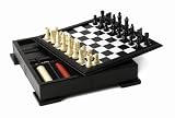 Black leather chess and backgammon set by Wolf Designs