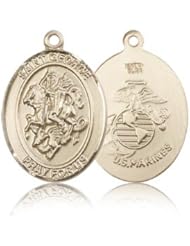 14kt Solid Gold Pendant Saint St. George / Marines USMC Marine Corps Protection Gift Medal 1/2 x 1/4 Inches Boy Scouts/Soldiers-9040- Comes with a Black velvet Box