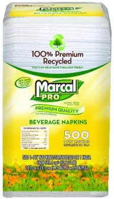 MAC0028 PRO Premium Recycled Beverage Napkins, 1-Ply, 9.75 x 9.5, White, 500/Pack