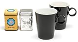 The TeaSpot Tea & Tea Cups Gift Set: Two Black 6-Ounce Ceramic Teacups & Two Sample Tins Of Loose Leaf Tea, 24-Ounce Boxes