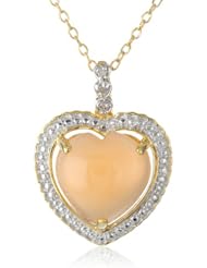 Yellow Sterling Silver Orange Moonstone and Diamond Heart-Shaped Pendant Necklace with Chain, (.015 cttw, G-H Color, I3 Clarity), 18"