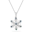 10k White Gold Blue Diamond Snowflake Pendant (1/10 cttw,), 18"