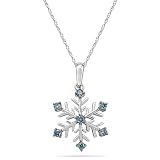 10k White Gold Blue Diamond Snowflake Pendant (1/10 cttw, I-J Color, I2-I3 Clarity), 18