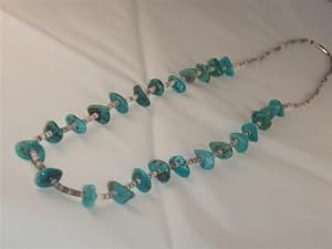 Turquoise Jewelry Heishi Bead Silver Necklace. - NK-0006