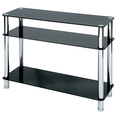 Levv Black Glass Console Table With Chrome Legs 41z+h oaPVL