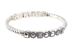 Bracelet - B203 - Bangle Style - Designer Inspired Stretch - Square and Round Twisted Swirl Pattern ~ Silver Tone Metal