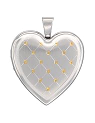 Sterling Silver Heart Locket Necklace 4 Picture Gold Quilt 1 inch