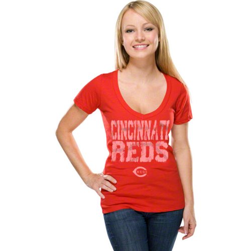 Cincinnati Reds Women's Red Baby Jersey Short Sleeve V-neck T-shirt