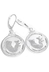 Sterling Silver 1/10 oz Koala Coin Edge Coin Bezel Earrings