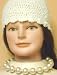 Sg.056, Simulated Off White Graduated Pearl Short Chain Necklace Offered with Hand Crocheted Natural Chenille Skull Cap