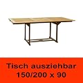 TOLLEDO TT1 Gartentisch eckig ausziehbar, 150 - 200 cm x 100 cm, ca 75 cm hoch, FSC Eukalyptus, ge�lt