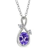 0.81 Ct Oval Blue Tanzanite and White Diamond 10k White Gold Pendant