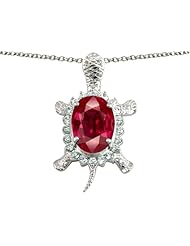 Original Star K (tm) Good Luck Turtle Pendant With Oval 12x10mm Created Ruby in .925 Sterling Silver