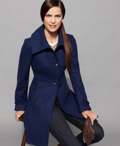 Larry Levine Coat, Long Sleeve Seamed Waist Golden Camel 