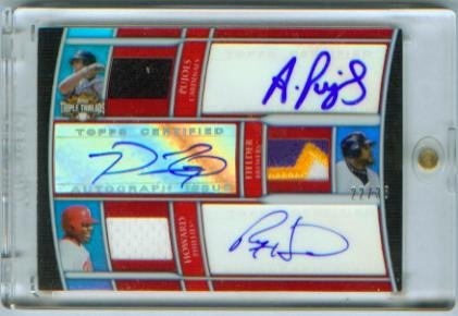 Albert Pujols Prince Fielder Ryan Howard Triple Autograph 2010 Topps Triple Threads Card #TTARC-2 & #/36 Signed w/ Three Game Worn Jersey Swatches / Los Angeles Angels / Detroit Tigers / Philadelphia Phillies