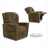 Cup Holder Distressed Brown Bomber Leather Like Kids' Recliner