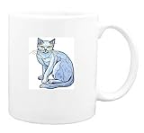 Mug with blue, whiskers, sitting, cat, pet