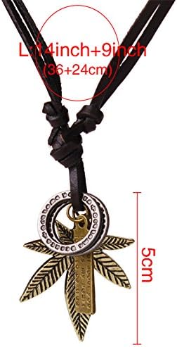 LAM Sue Retro Genuine Leather Rock &amp; Roll Punk Bronze Leaf Pendant Gift Keepsake Necklace Golden