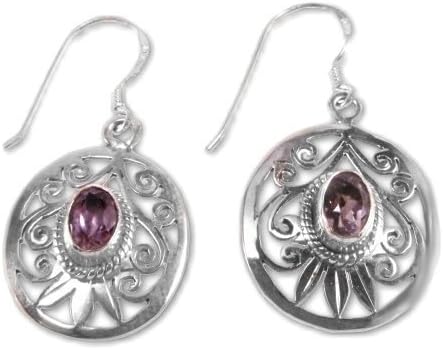 Amethyst Earrings Leaf Vine Floral Design Filigree Sterling Silver Openwork Drop Earring